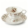 Vintage Botanical Berry Fine China Teacup and Saucer Set