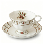 Vintage Botanical Berry Fine China Teacup and Saucer Set