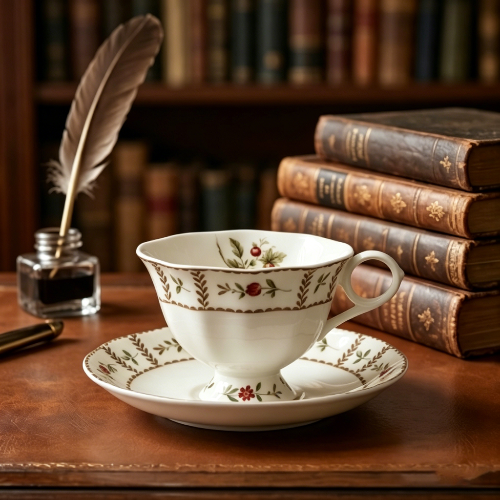 Vintage Botanical Berry Fine China Teacup and Saucer Set