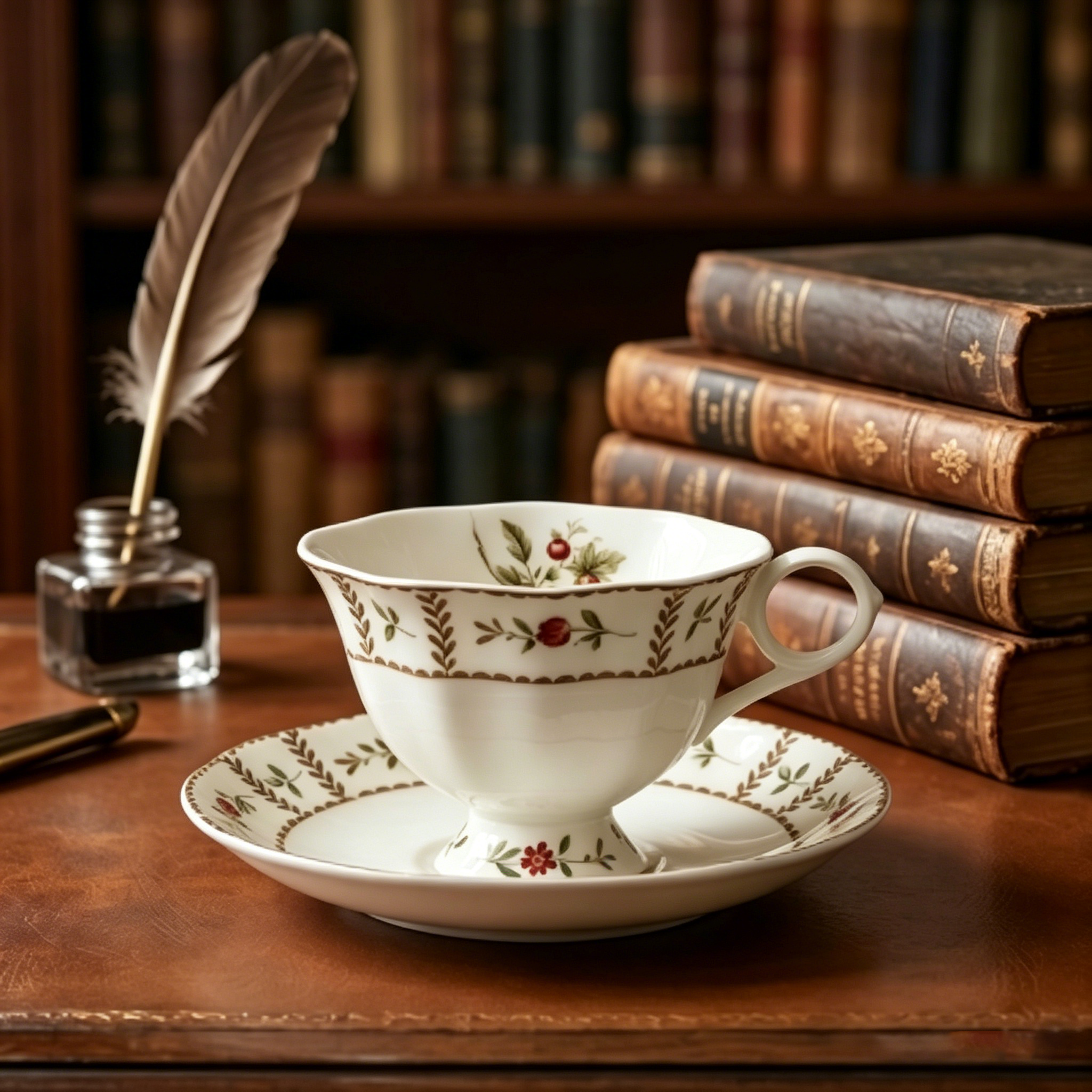 Vintage Botanical Berry Fine China Teacup and Saucer Set