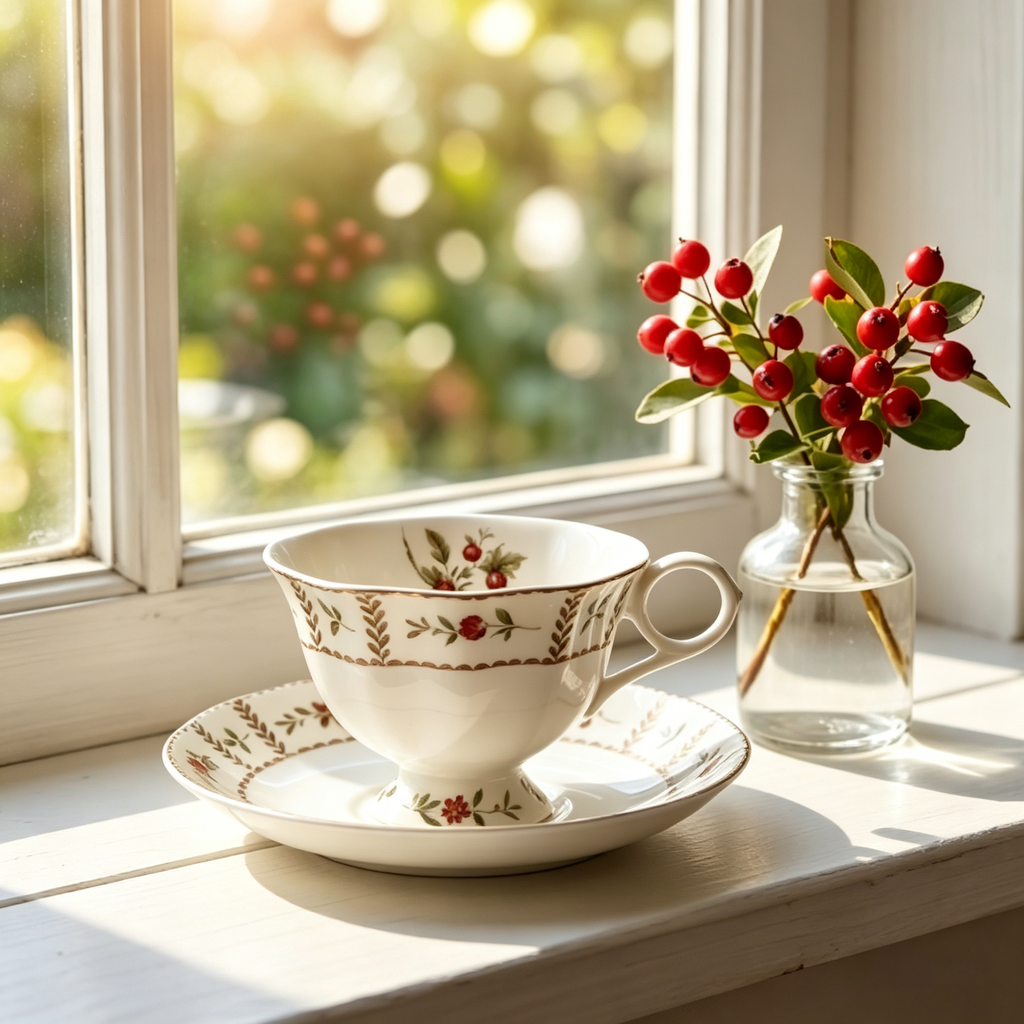 Vintage Botanical Berry Fine China Teacup and Saucer Set