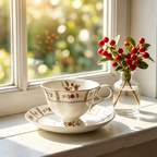 Vintage Botanical Berry Fine China Teacup and Saucer Set
