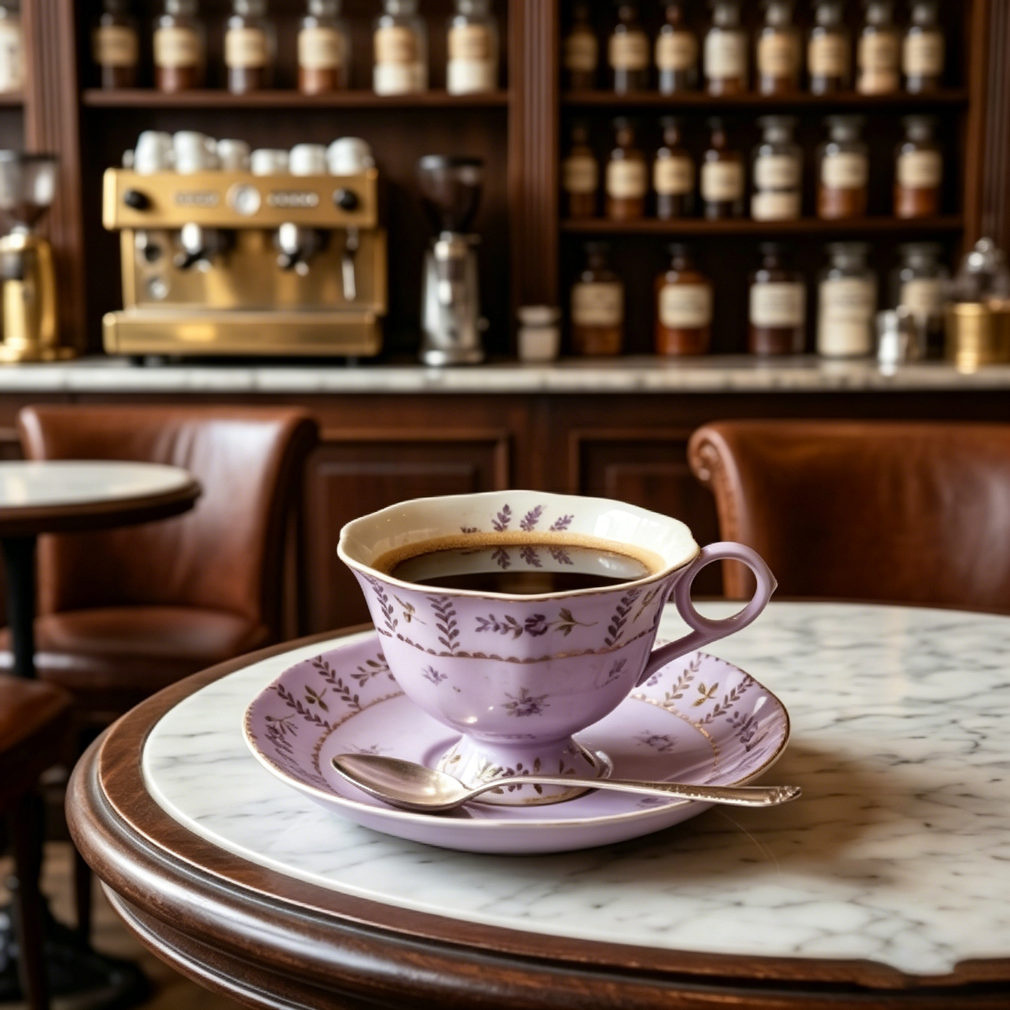 Vintage Antiqued Lavender Botanical Teacup and Saucer Set