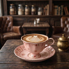 Vintage Antiqued Blush Pink Botanical Rose Teacup and Saucer Set