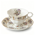 Vintage Botanical Iris Fine China Teacup and Saucer Set