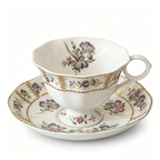 Vintage Botanical Iris Fine China Teacup and Saucer Set