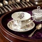 Vintage Botanical Iris Fine China Teacup and Saucer Set