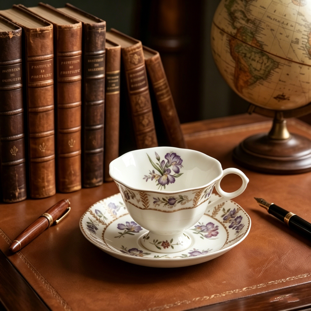 Vintage Botanical Iris Fine China Teacup and Saucer Set