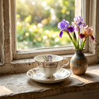 Vintage Botanical Iris Fine China Teacup and Saucer Set