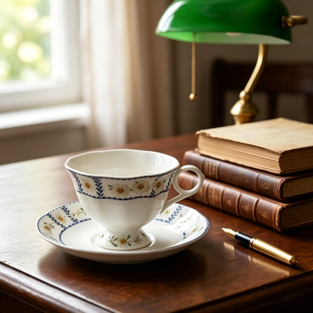 Vintage Botanical Daisy Fine China Teacup and Saucer Set