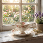 Vintage Botanical Rose Fine China Teacup and Saucer Set