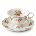 Vintage Botanical Pink Rose Fine China Teacup and Saucer Set