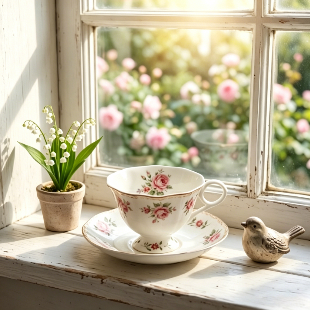 Vintage Botanical Pink Rose Fine China Teacup and Saucer Set