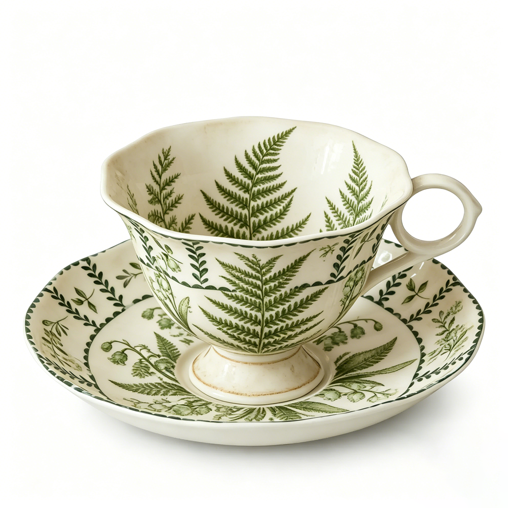 Vintage Botanical Woodland Fern Fine China Teacup and Saucer Set