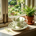 Vintage Botanical Woodland Fern Fine China Teacup and Saucer Set