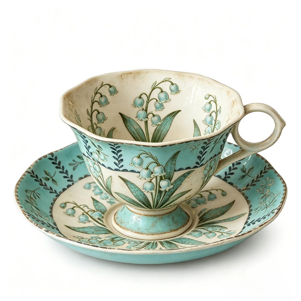 Vintage Botanical Lily of the Valley Fine China Teacup and Saucer Set