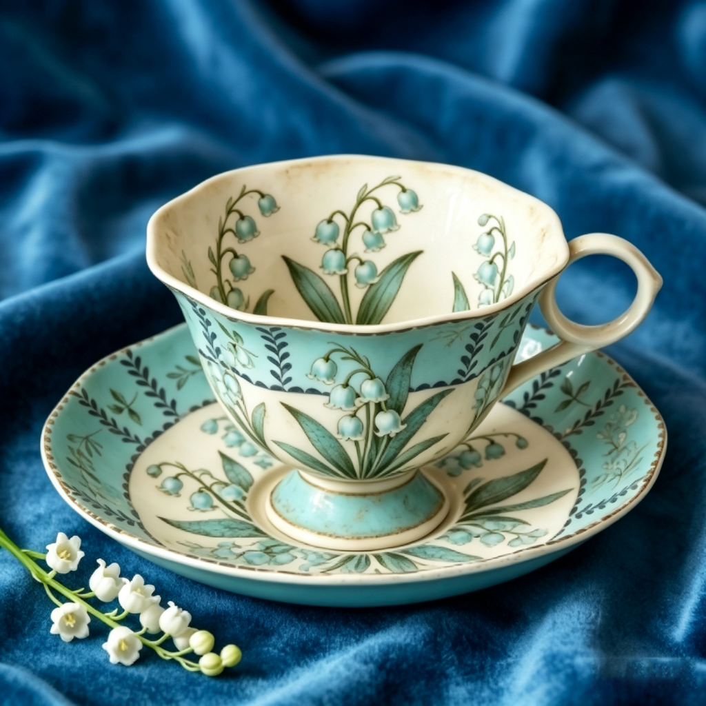 Vintage Botanical Lily of the Valley Fine China Teacup and Saucer Set