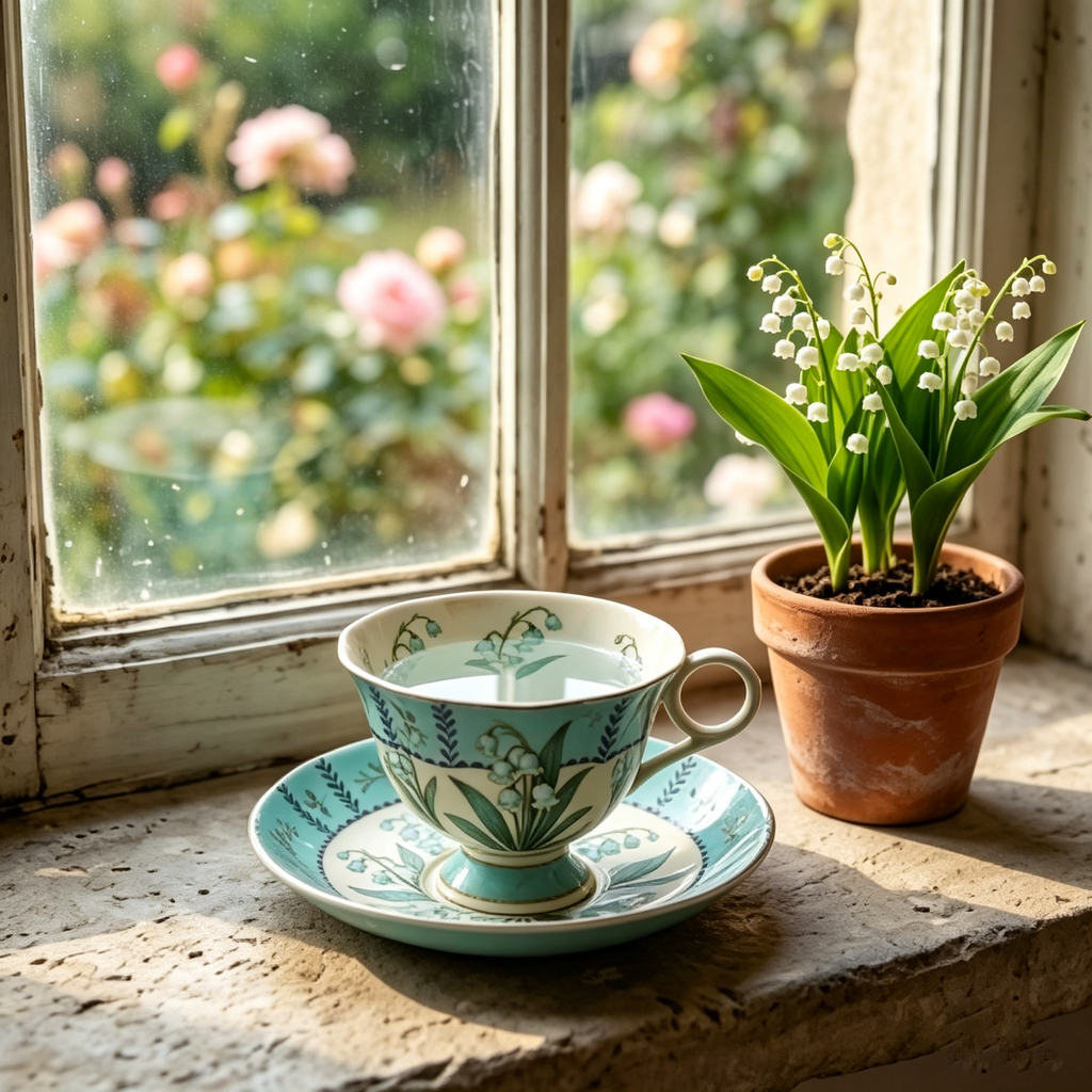 Vintage Botanical Lily of the Valley Fine China Teacup and Saucer Set