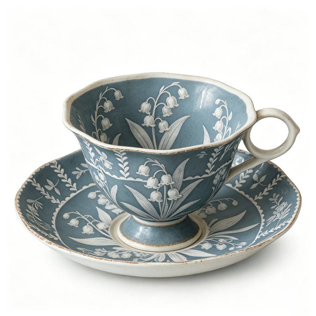 Vintage Blue and White Lily of the Valley Teacup and Saucer Set