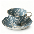 Vintage Blue and White Lily of the Valley Teacup and Saucer Set