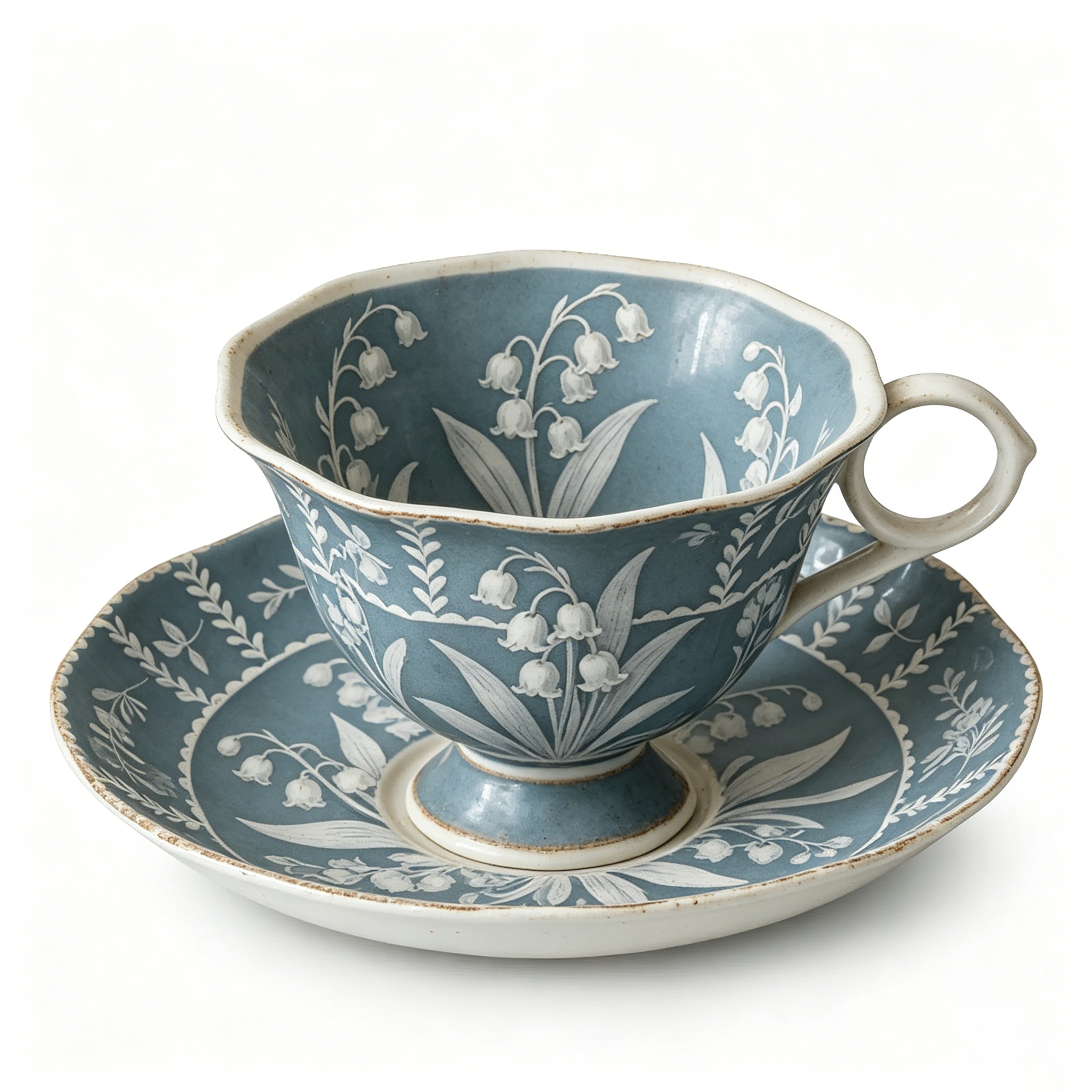 Vintage Blue and White Lily of the Valley Teacup and Saucer Set