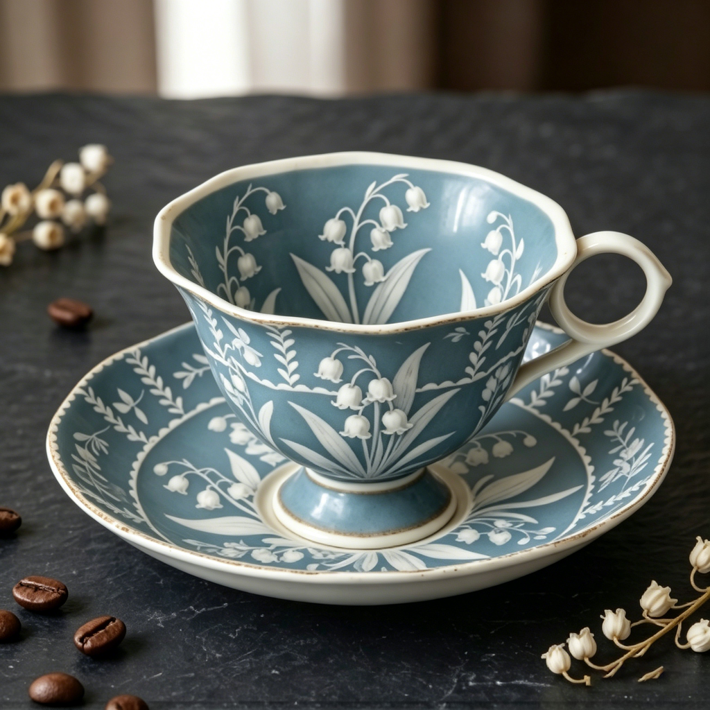 Vintage Blue and White Lily of the Valley Teacup and Saucer Set