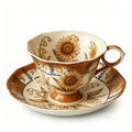 Vintage Botanical Sunflower and Lily of the Valley Teacup and Saucer Set