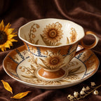 Vintage Botanical Sunflower and Lily of the Valley Teacup and Saucer Set